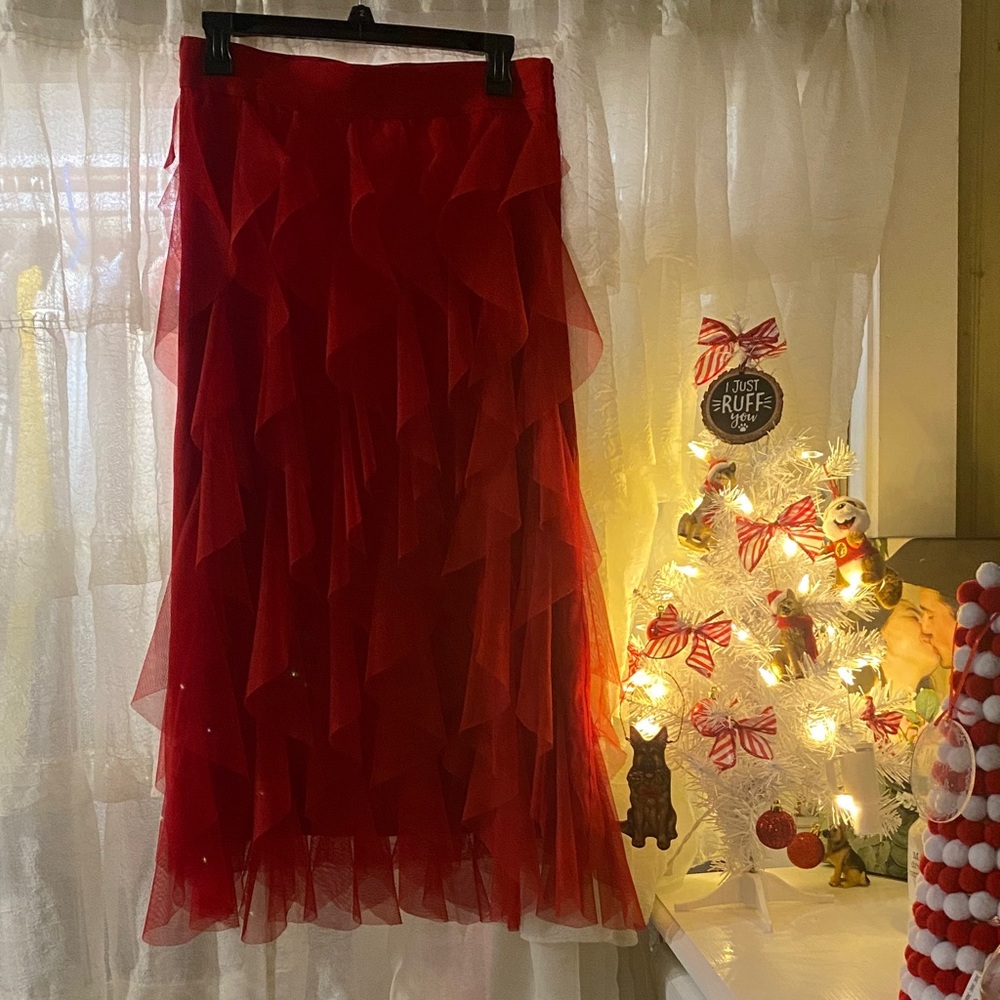 Cato Red Layered Midi Skirt